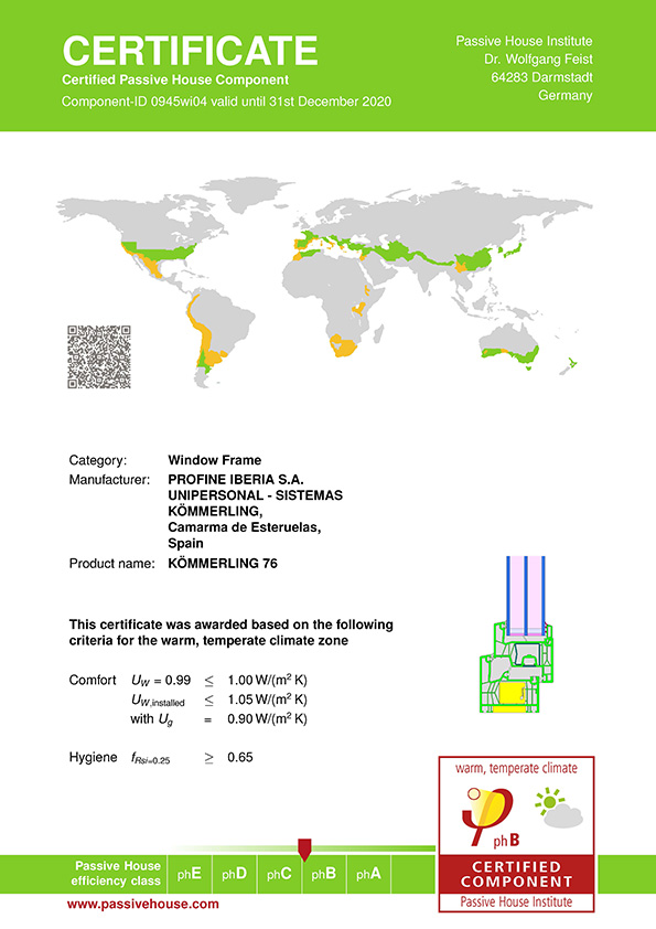 Certificación Passive House para ventanas Kömmerling MD Xtrem